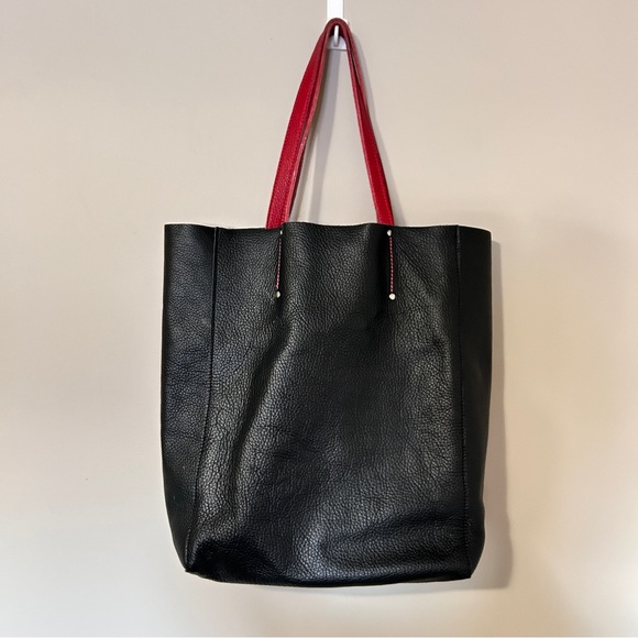 EUC Roots French Leather Large Tote Bag, Black & Red - Picture 2 of 11
